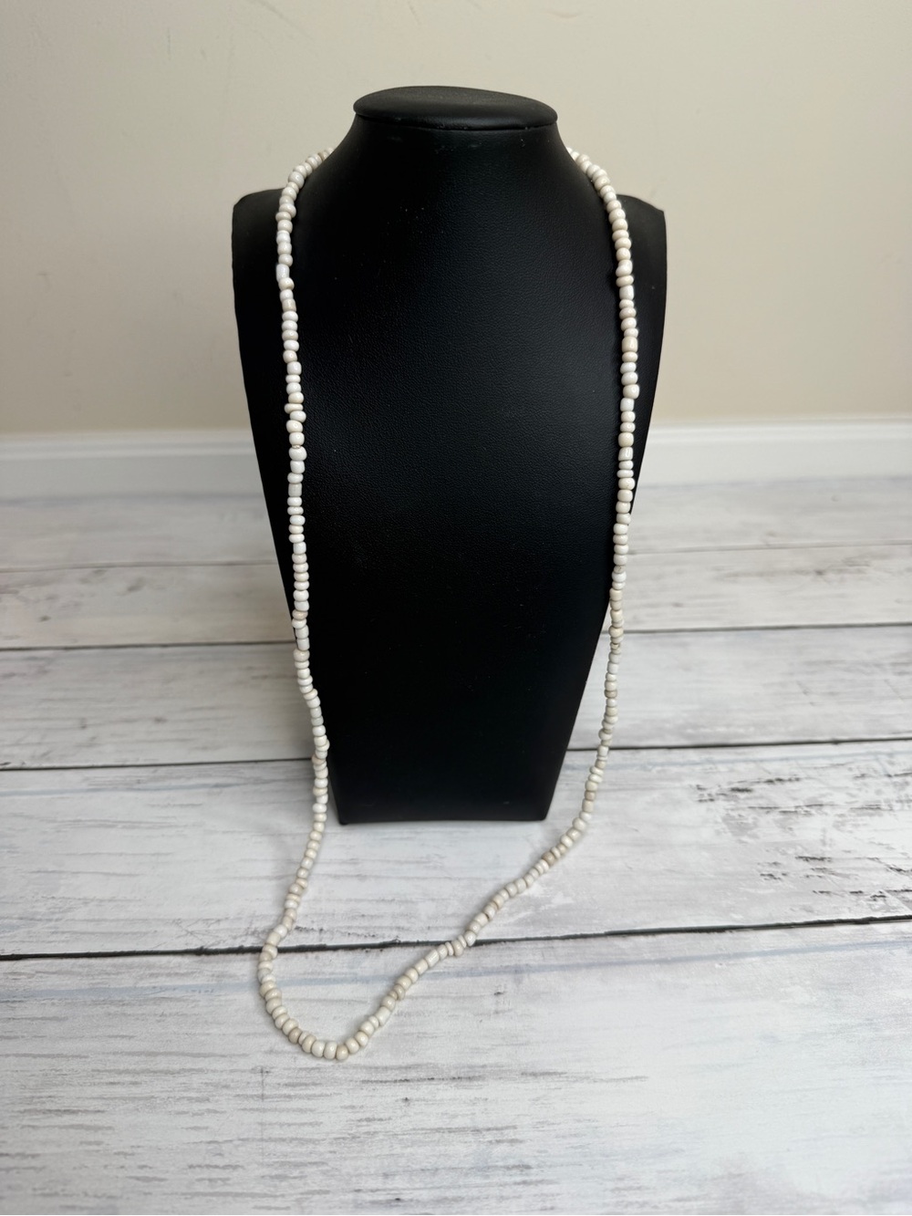 Delicate White Beaded Long Necklace for Women